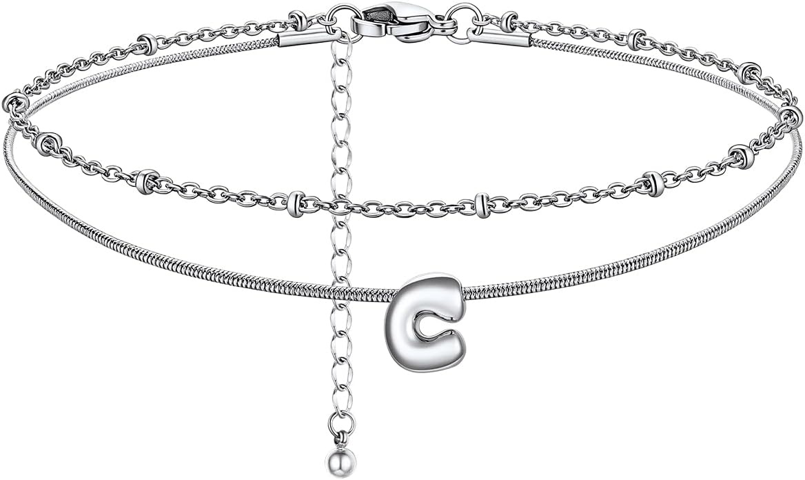 image:imageChainsHouse Initial Ankle Bracelets for Women Waterproof 14K Gold Plated Layered Initial Anklets Non Tarnish Adjustable Stainless Steel Womens Ankle Summer Beach Foot JewelryStainless Steel