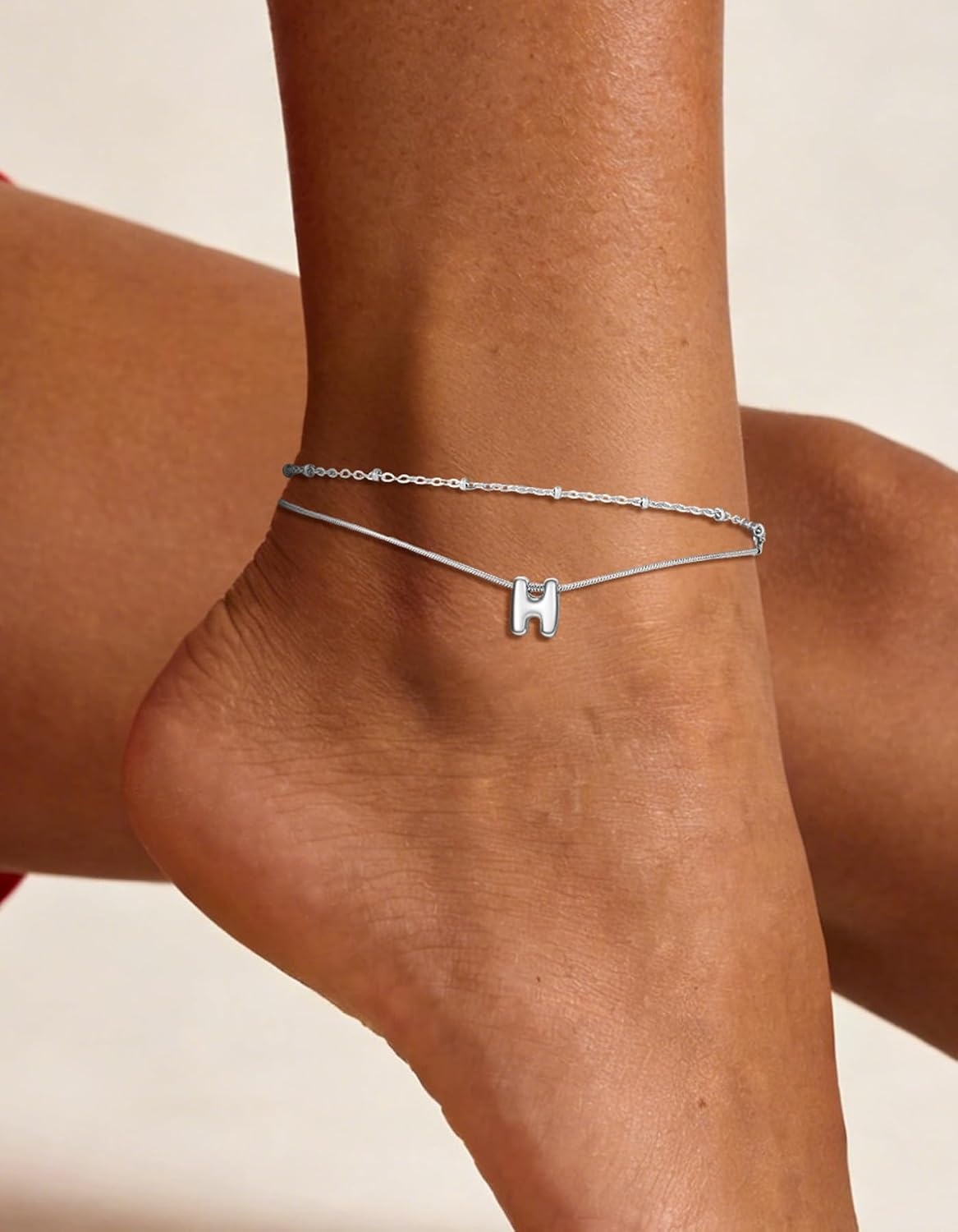 image:imageChainsHouse Initial Ankle Bracelets for Women Waterproof 14K Gold Plated Layered Initial Anklets Non Tarnish Adjustable Stainless Steel Womens Ankle Summer Beach Foot JewelryStainless Steel