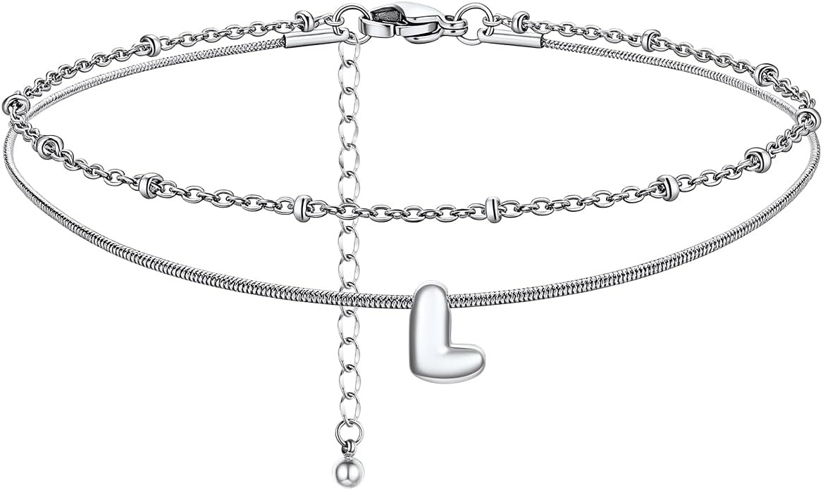 image:imageChainsHouse Initial Ankle Bracelets for Women Waterproof 14K Gold Plated Layered Initial Anklets Non Tarnish Adjustable Stainless Steel Womens Ankle Summer Beach Foot JewelryStainless Steel