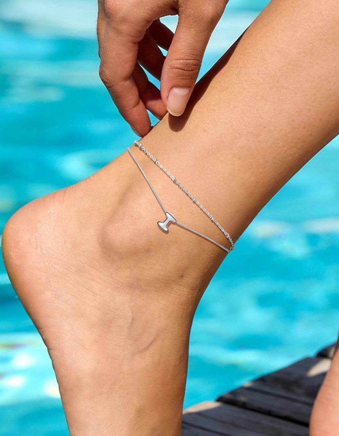 image:imageChainsHouse Initial Ankle Bracelets for Women Waterproof 14K Gold Plated Layered Initial Anklets Non Tarnish Adjustable Stainless Steel Womens Ankle Summer Beach Foot JewelryStainless Steel
