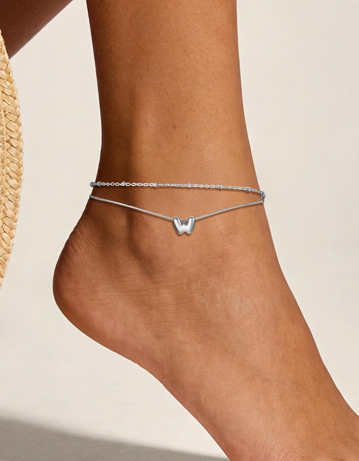 image:imageChainsHouse Initial Ankle Bracelets for Women Waterproof 14K Gold Plated Layered Initial Anklets Non Tarnish Adjustable Stainless Steel Womens Ankle Summer Beach Foot JewelryStainless Steel