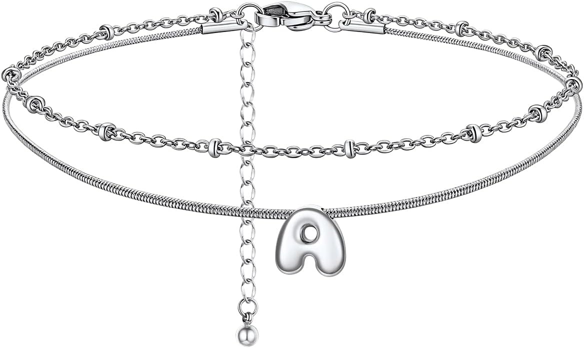 image:imageChainsHouse Initial Ankle Bracelets for Women Waterproof 14K Gold Plated Layered Initial Anklets Non Tarnish Adjustable Stainless Steel Womens Ankle Summer Beach Foot JewelryStainless Steel