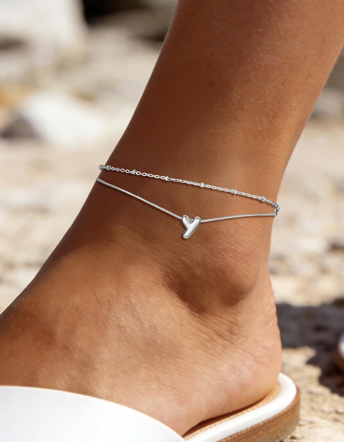 image:imageChainsHouse Initial Ankle Bracelets for Women Waterproof 14K Gold Plated Layered Initial Anklets Non Tarnish Adjustable Stainless Steel Womens Ankle Summer Beach Foot JewelryStainless Steel