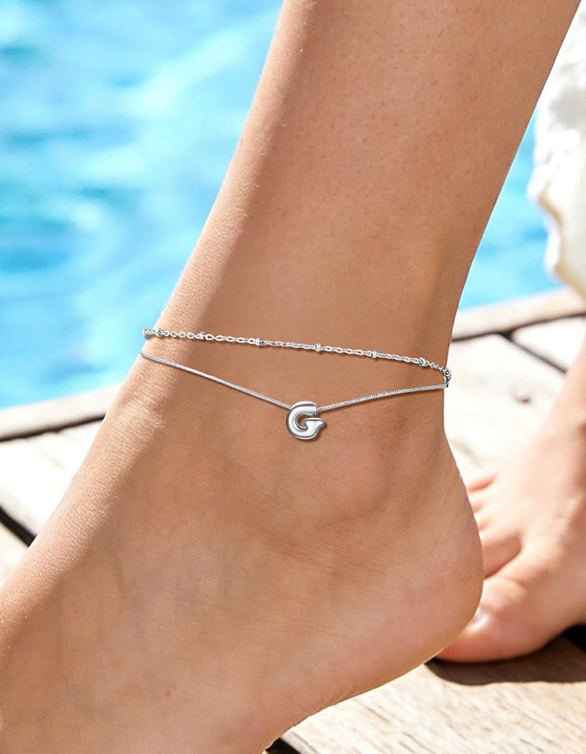 image:imageChainsHouse Initial Ankle Bracelets for Women Waterproof 14K Gold Plated Layered Initial Anklets Non Tarnish Adjustable Stainless Steel Womens Ankle Summer Beach Foot JewelryStainless Steel