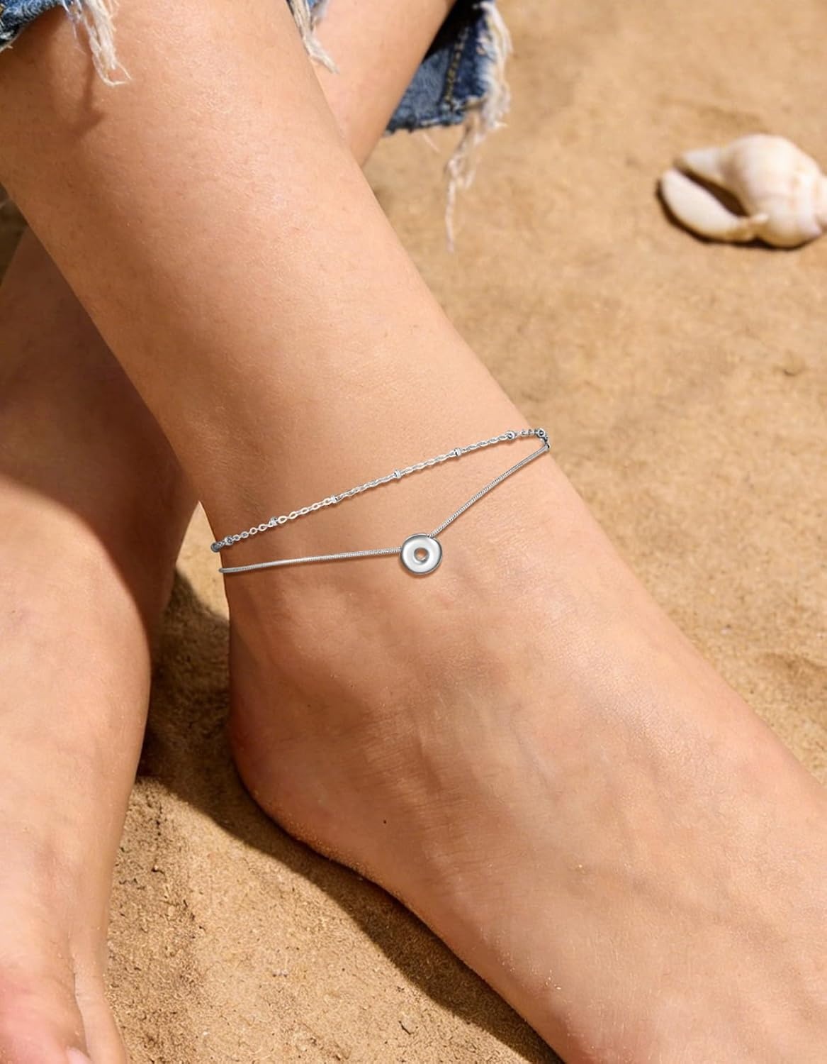 image:imageChainsHouse Initial Ankle Bracelets for Women Waterproof 14K Gold Plated Layered Initial Anklets Non Tarnish Adjustable Stainless Steel Womens Ankle Summer Beach Foot JewelryStainless Steel