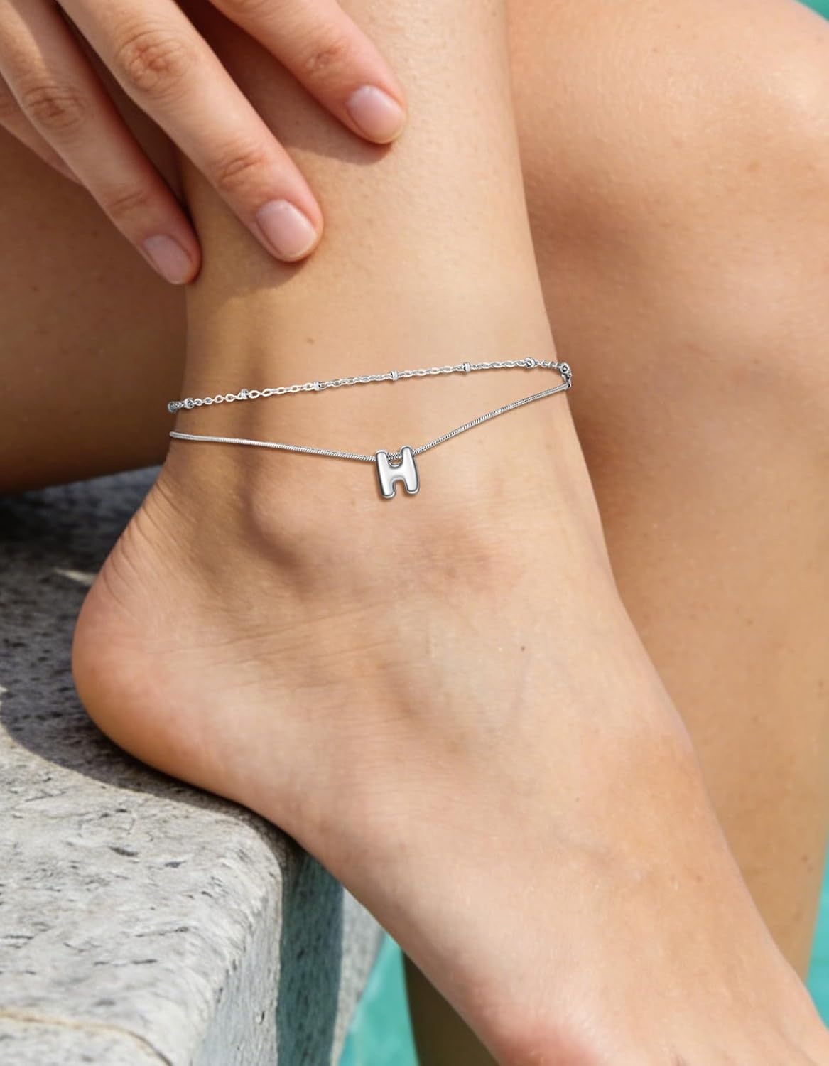 image:imageChainsHouse Initial Ankle Bracelets for Women Waterproof 14K Gold Plated Layered Initial Anklets Non Tarnish Adjustable Stainless Steel Womens Ankle Summer Beach Foot JewelryStainless Steel