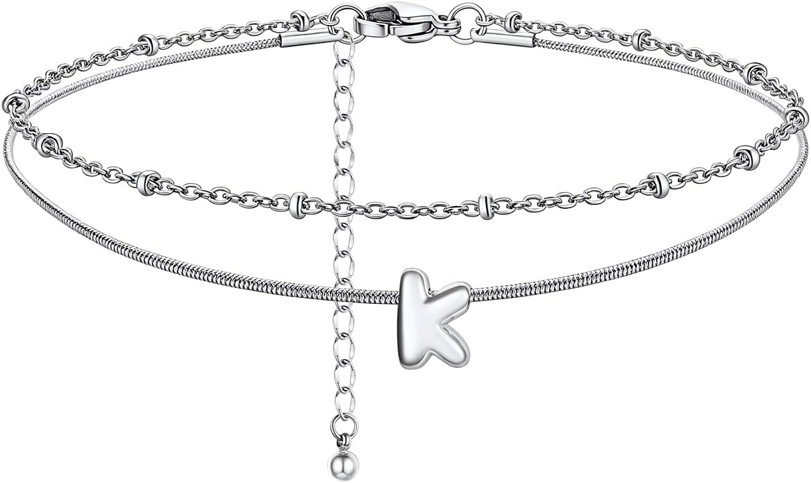image:imageChainsHouse Initial Ankle Bracelets for Women Waterproof 14K Gold Plated Layered Initial Anklets Non Tarnish Adjustable Stainless Steel Womens Ankle Summer Beach Foot JewelryStainless Steel
