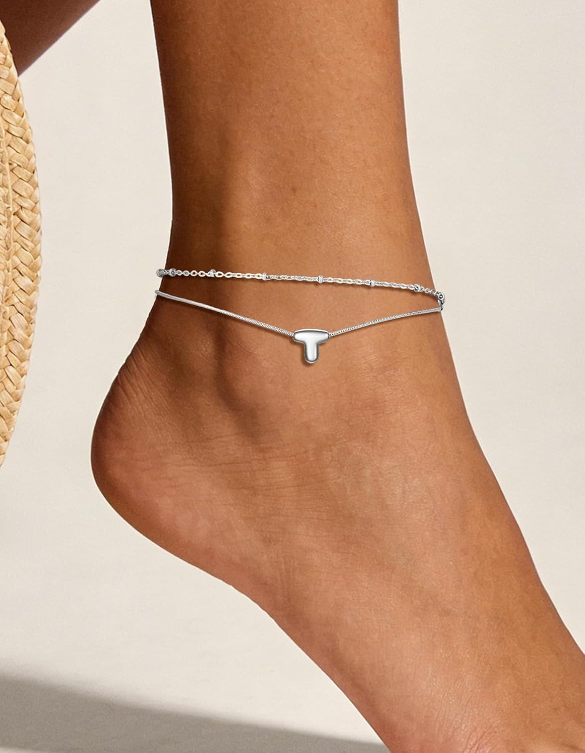 image:imageChainsHouse Initial Ankle Bracelets for Women Waterproof 14K Gold Plated Layered Initial Anklets Non Tarnish Adjustable Stainless Steel Womens Ankle Summer Beach Foot JewelryStainless Steel