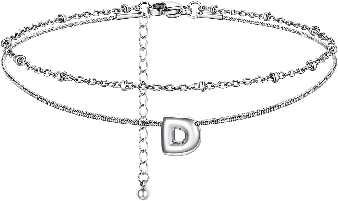 image:imageChainsHouse Initial Ankle Bracelets for Women Waterproof 14K Gold Plated Layered Initial Anklets Non Tarnish Adjustable Stainless Steel Womens Ankle Summer Beach Foot JewelryStainless Steel
