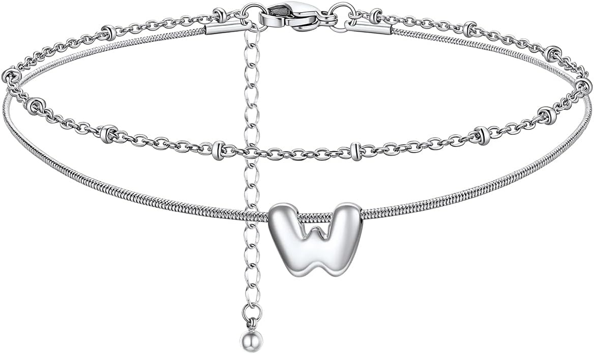 image:imageChainsHouse Initial Ankle Bracelets for Women Waterproof 14K Gold Plated Layered Initial Anklets Non Tarnish Adjustable Stainless Steel Womens Ankle Summer Beach Foot JewelryStainless Steel