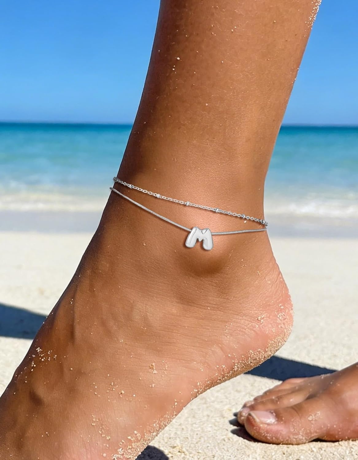 image:imageChainsHouse Initial Ankle Bracelets for Women Waterproof 14K Gold Plated Layered Initial Anklets Non Tarnish Adjustable Stainless Steel Womens Ankle Summer Beach Foot JewelryStainless Steel