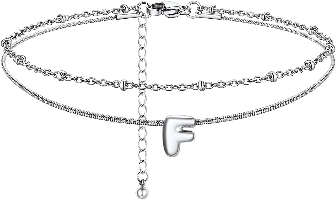 image:imageChainsHouse Initial Ankle Bracelets for Women Waterproof 14K Gold Plated Layered Initial Anklets Non Tarnish Adjustable Stainless Steel Womens Ankle Summer Beach Foot JewelryStainless Steel