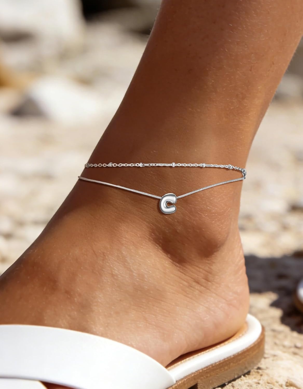 image:imageChainsHouse Initial Ankle Bracelets for Women Waterproof 14K Gold Plated Layered Initial Anklets Non Tarnish Adjustable Stainless Steel Womens Ankle Summer Beach Foot JewelryStainless Steel