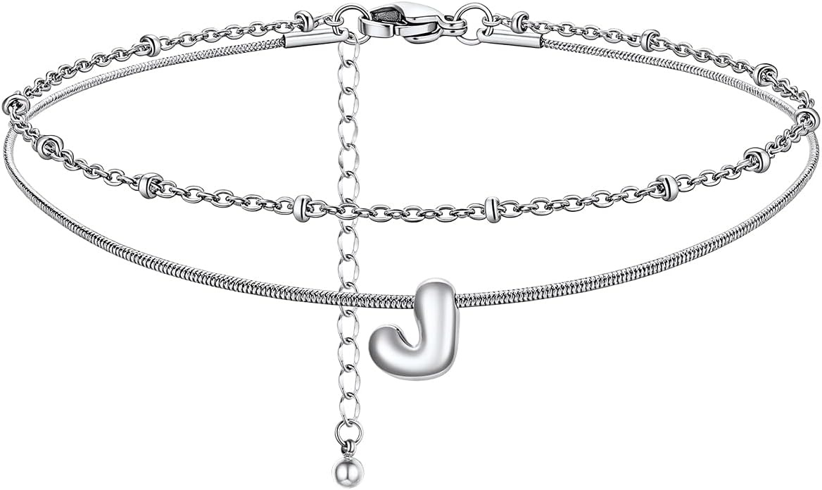 image:imageChainsHouse Initial Ankle Bracelets for Women Waterproof 14K Gold Plated Layered Initial Anklets Non Tarnish Adjustable Stainless Steel Womens Ankle Summer Beach Foot JewelryStainless Steel
