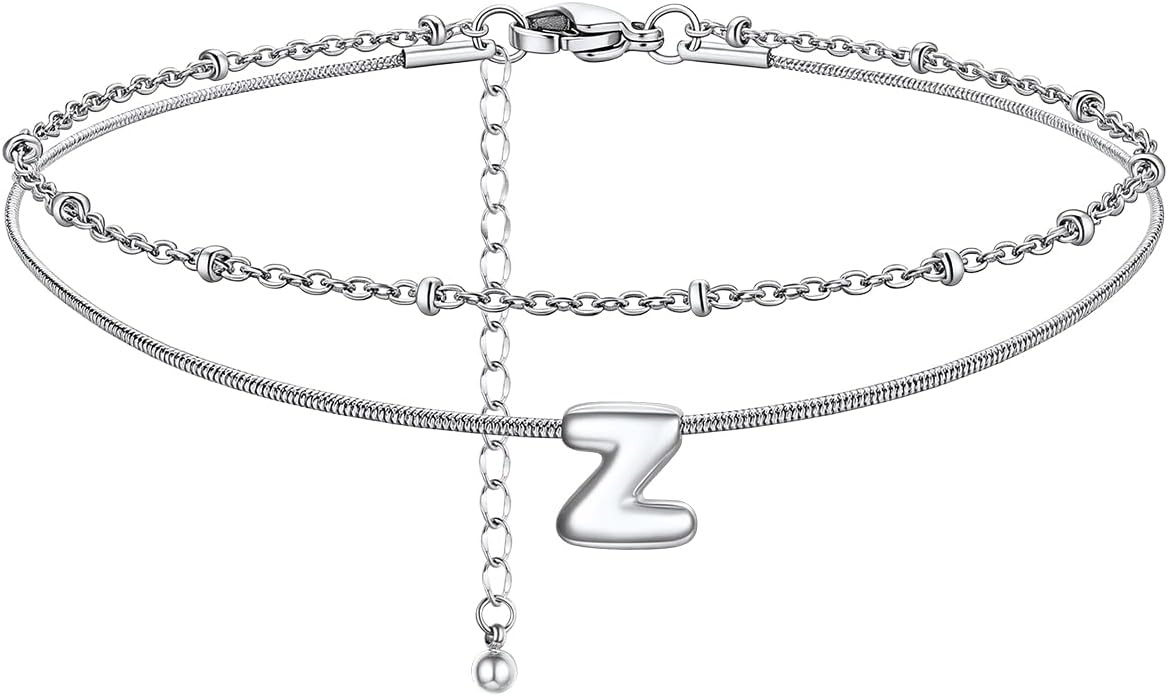 image:imageChainsHouse Initial Ankle Bracelets for Women Waterproof 14K Gold Plated Layered Initial Anklets Non Tarnish Adjustable Stainless Steel Womens Ankle Summer Beach Foot JewelryStainless Steel
