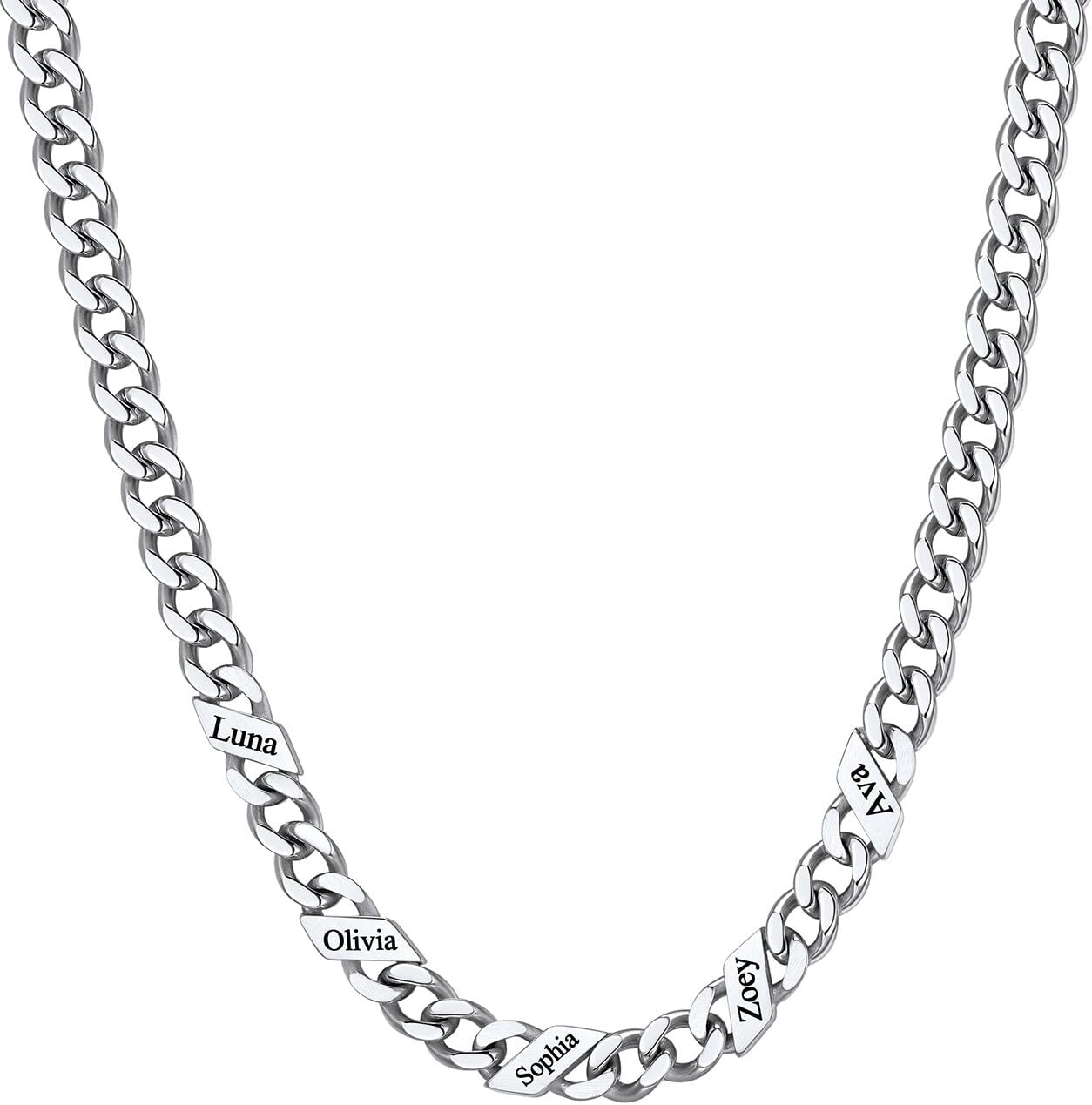 image:imageChainsHouse Personalized Cuban Link Chain for Men WomenCustom Engraved 16 Names5mm7mm9mm12mm Width Chain Name Necklace with Gift BoxHypoallergenic amp WaterproofKSteelWomen5mm width