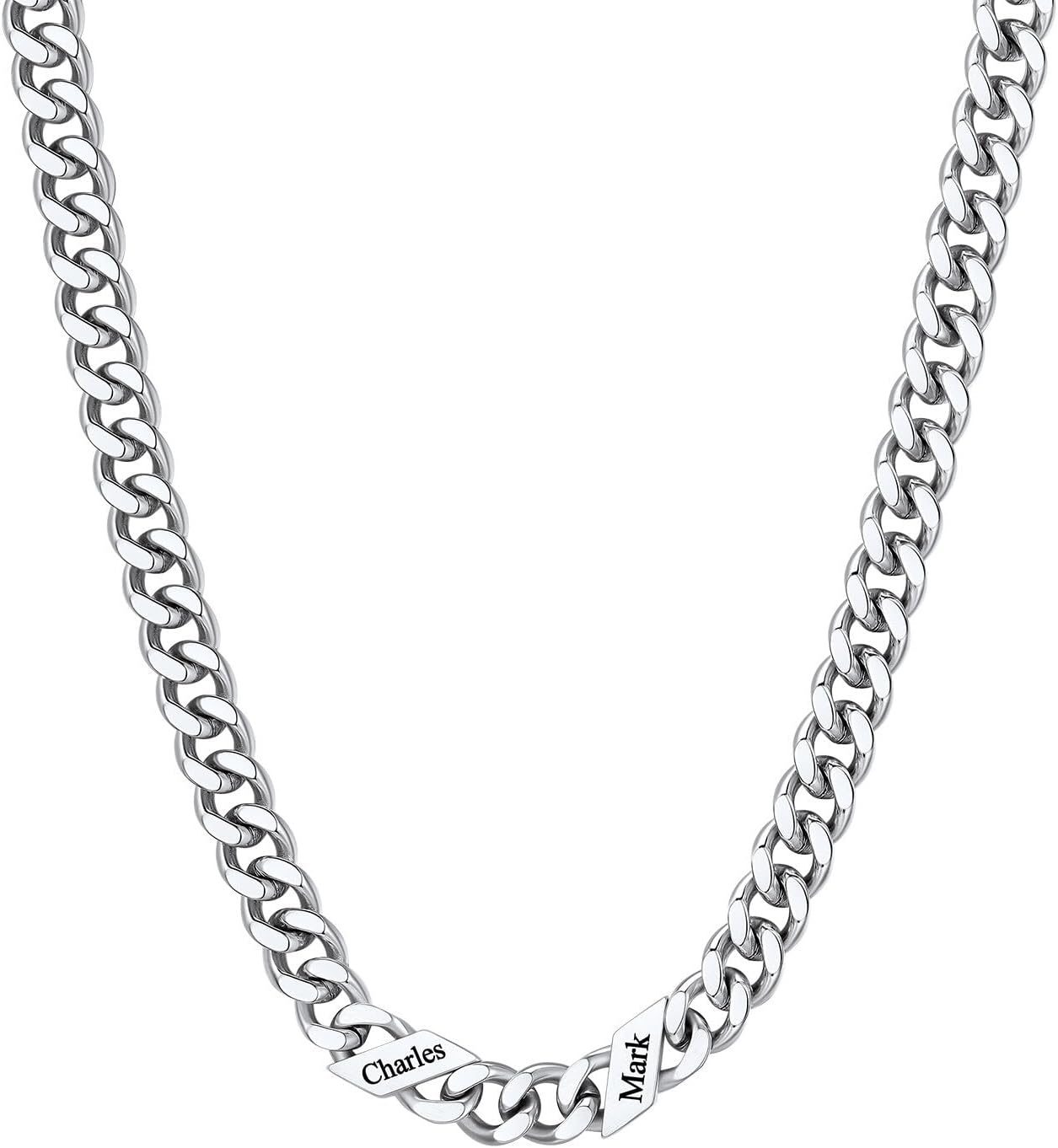 image:imageChainsHouse Personalized Cuban Link Chain for Men WomenCustom Engraved 16 Names5mm7mm9mm12mm Width Chain Name Necklace with Gift BoxHypoallergenic amp WaterproofBSteelMen9mm width