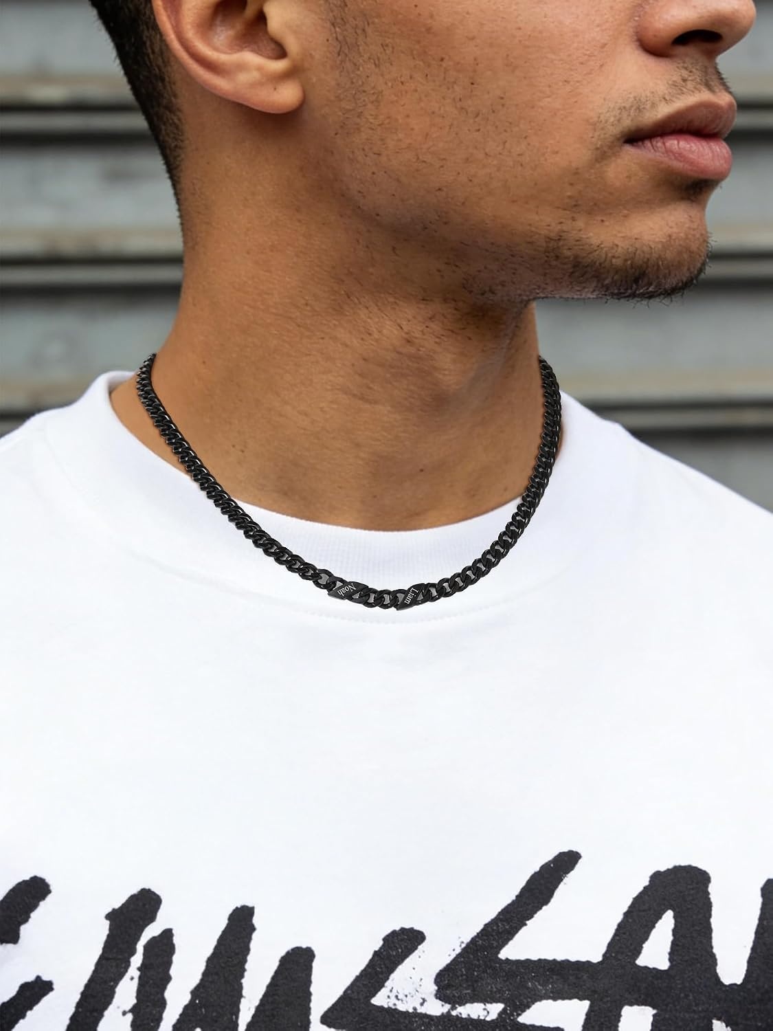 image:imageChainsHouse Personalized Cuban Link Chain for Men WomenCustom Engraved 16 Names5mm7mm9mm12mm Width Chain Name Necklace with Gift BoxHypoallergenic amp WaterproofHBlackMen7mm width