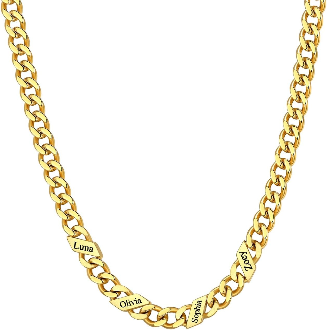 image:imageChainsHouse Personalized Cuban Link Chain for Men WomenCustom Engraved 16 Names5mm7mm9mm12mm Width Chain Name Necklace with Gift BoxHypoallergenic amp WaterproofNGoldWomen5mm width