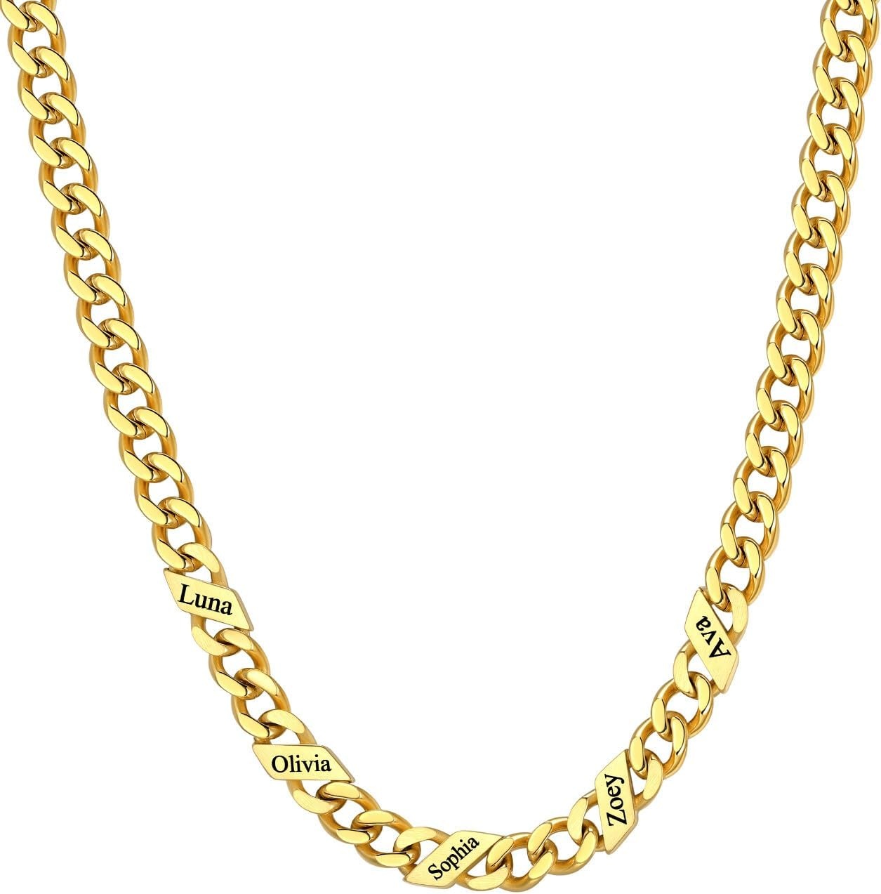 image:imageChainsHouse Personalized Cuban Link Chain for Men WomenCustom Engraved 16 Names5mm7mm9mm12mm Width Chain Name Necklace with Gift BoxHypoallergenic amp WaterproofNGoldWomen5mm width