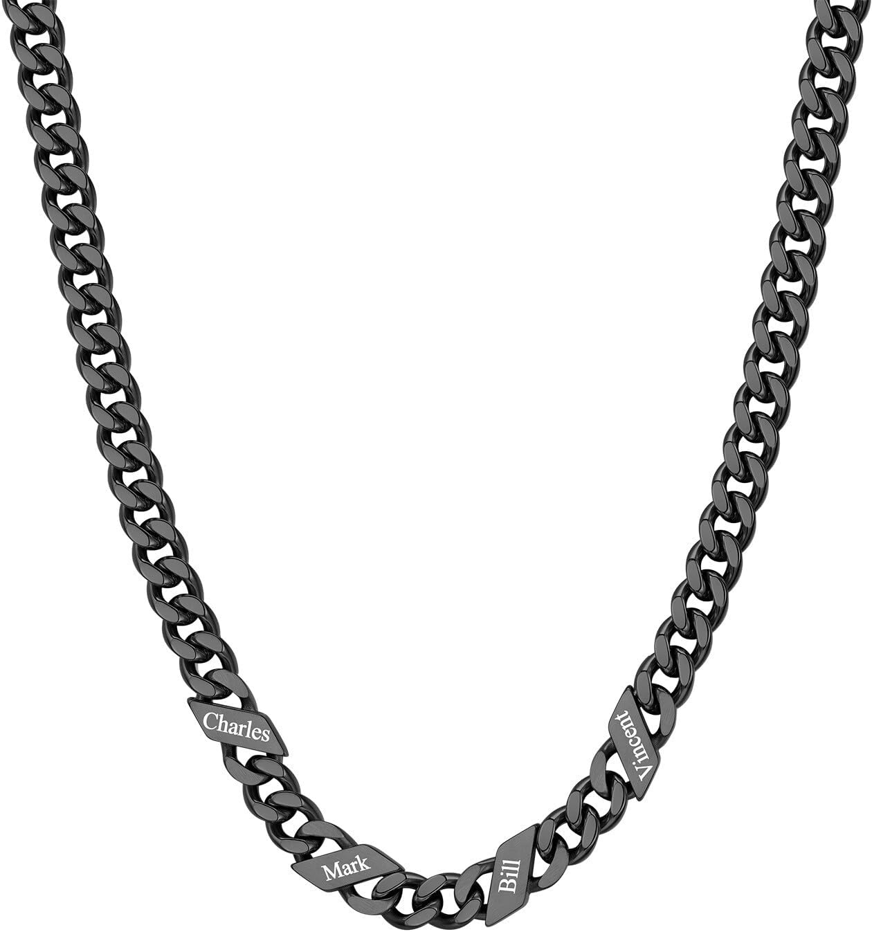 image:imageChainsHouse Personalized Cuban Link Chain for Men WomenCustom Engraved 16 Names5mm7mm9mm12mm Width Chain Name Necklace with Gift BoxHypoallergenic amp WaterproofHBlackMen7mm width