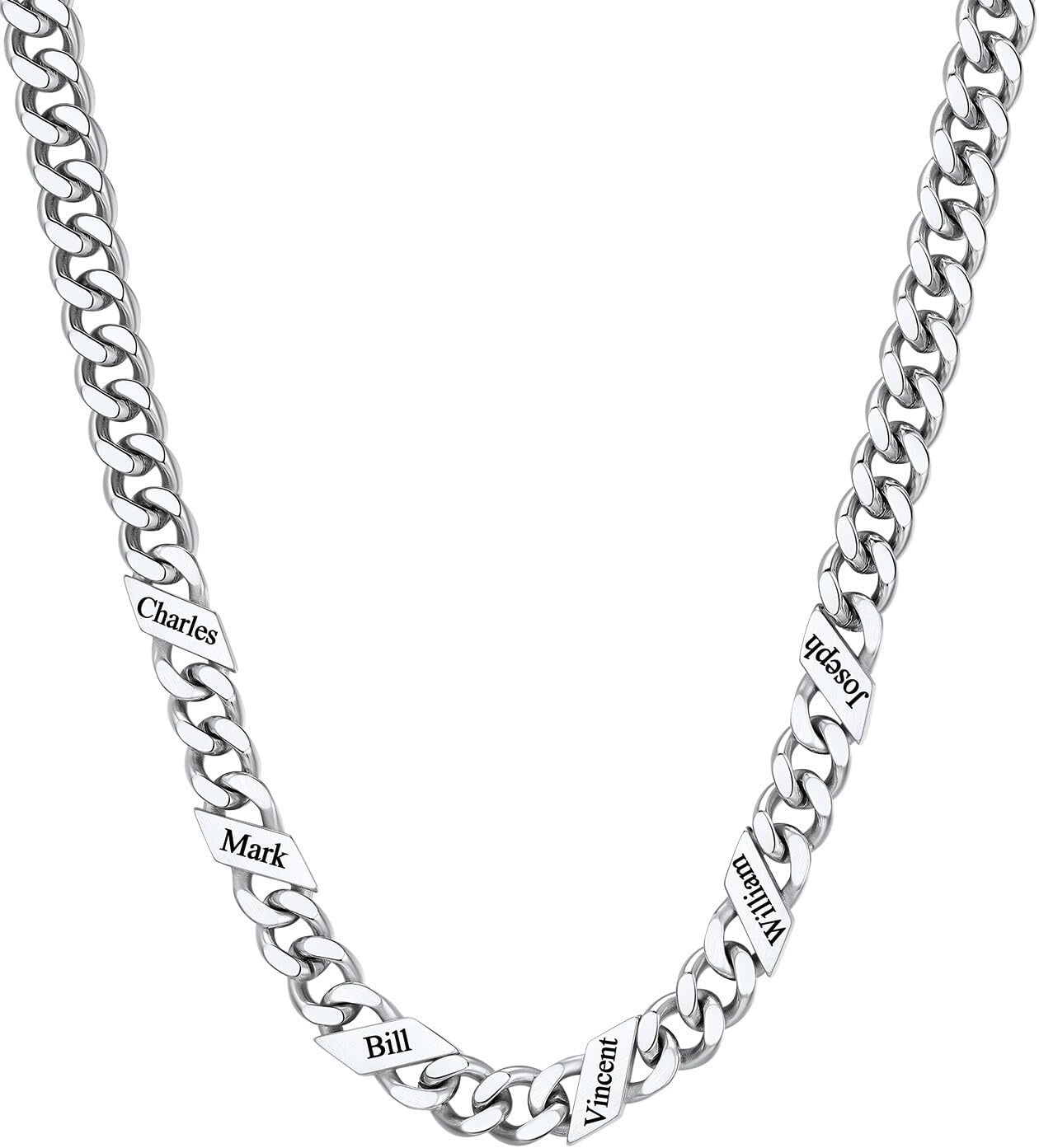 image:imageChainsHouse Personalized Cuban Link Chain for Men WomenCustom Engraved 16 Names5mm7mm9mm12mm Width Chain Name Necklace with Gift BoxHypoallergenic amp WaterproofBSteelMen9mm width
