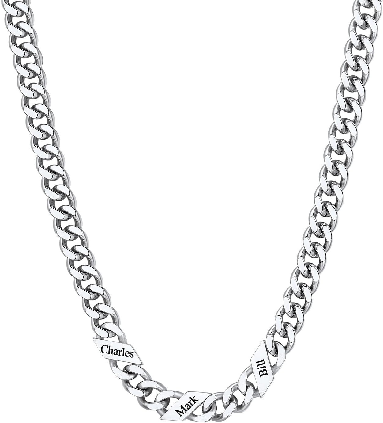 image:imageChainsHouse Personalized Cuban Link Chain for Men WomenCustom Engraved 16 Names5mm7mm9mm12mm Width Chain Name Necklace with Gift BoxHypoallergenic amp WaterproofBSteelMen9mm width