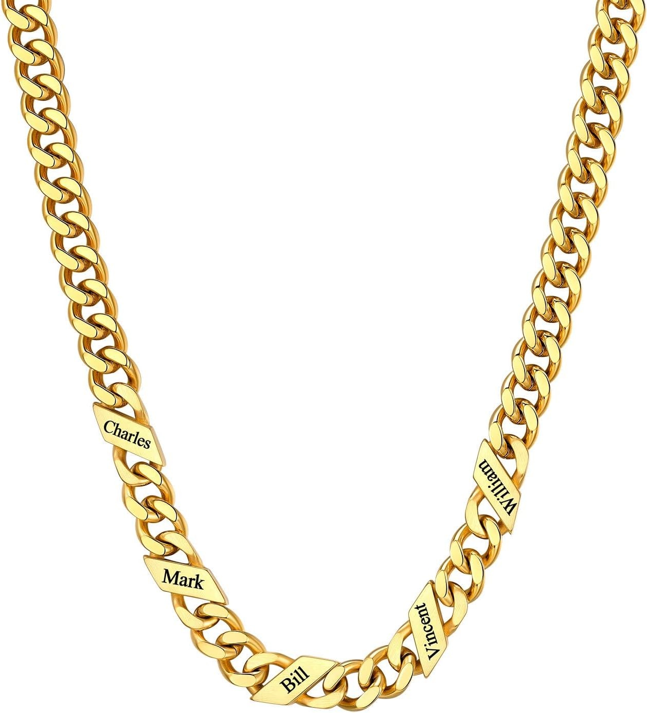 image:imageChainsHouse Personalized Cuban Link Chain for Men WomenCustom Engraved 16 Names5mm7mm9mm12mm Width Chain Name Necklace with Gift BoxHypoallergenic amp WaterproofFGoldMen9mm width