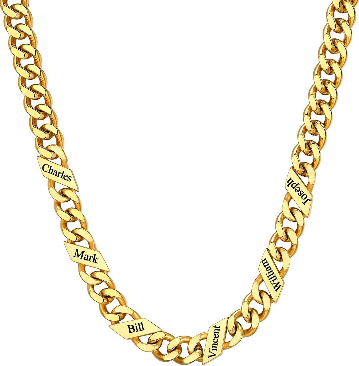 image:imageChainsHouse Personalized Cuban Link Chain for Men WomenCustom Engraved 16 Names5mm7mm9mm12mm Width Chain Name Necklace with Gift BoxHypoallergenic amp WaterproofPGoldWomen9mm width