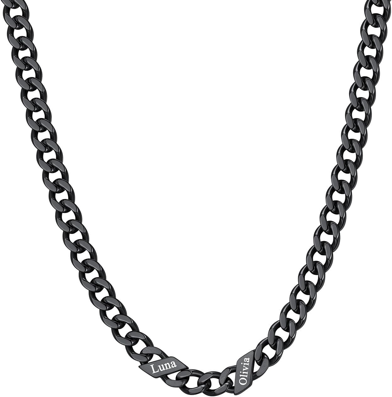 image:imageChainsHouse Personalized Cuban Link Chain for Men WomenCustom Engraved 16 Names5mm7mm9mm12mm Width Chain Name Necklace with Gift BoxHypoallergenic amp WaterproofQBlackWomen5mm width