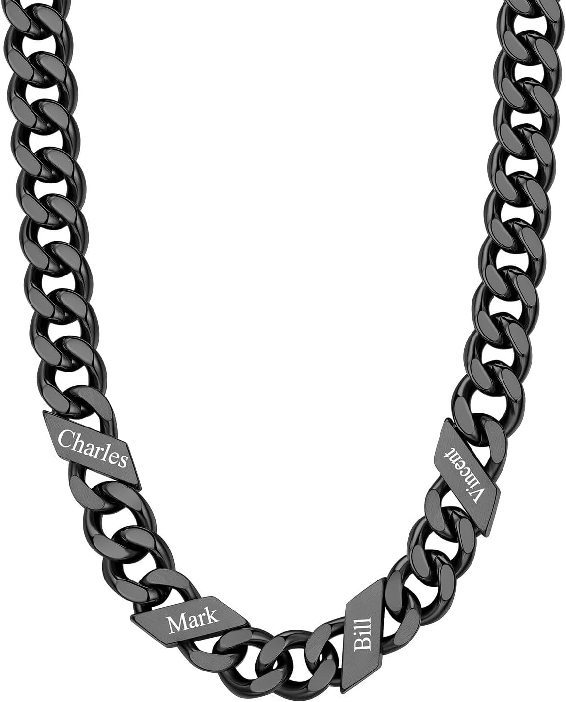 image:imageChainsHouse Personalized Cuban Link Chain for Men WomenCustom Engraved 16 Names5mm7mm9mm12mm Width Chain Name Necklace with Gift BoxHypoallergenic amp WaterproofJBlackMen12mm width