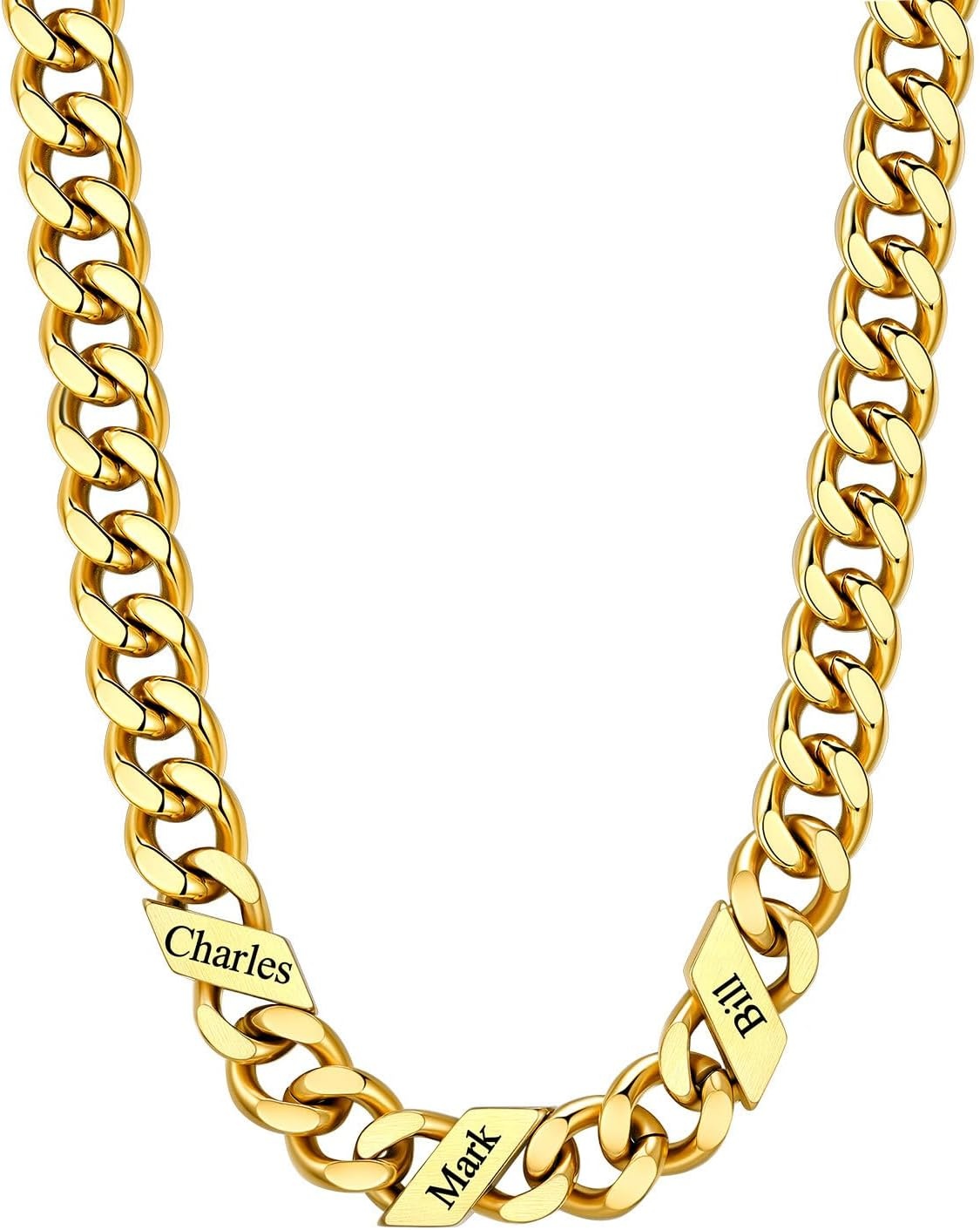 image:imageChainsHouse Personalized Cuban Link Chain for Men WomenCustom Engraved 16 Names5mm7mm9mm12mm Width Chain Name Necklace with Gift BoxHypoallergenic amp WaterproofGGoldMen9mm width
