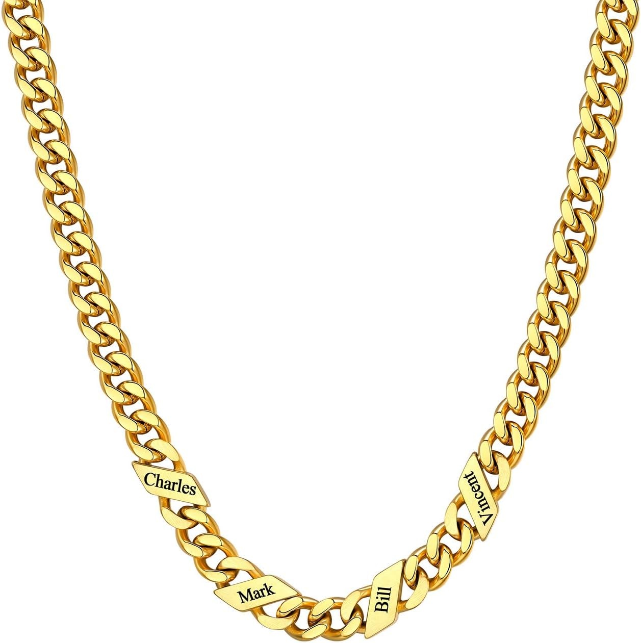 image:imageChainsHouse Personalized Cuban Link Chain for Men WomenCustom Engraved 16 Names5mm7mm9mm12mm Width Chain Name Necklace with Gift BoxHypoallergenic amp WaterproofOGoldWomen7mm width