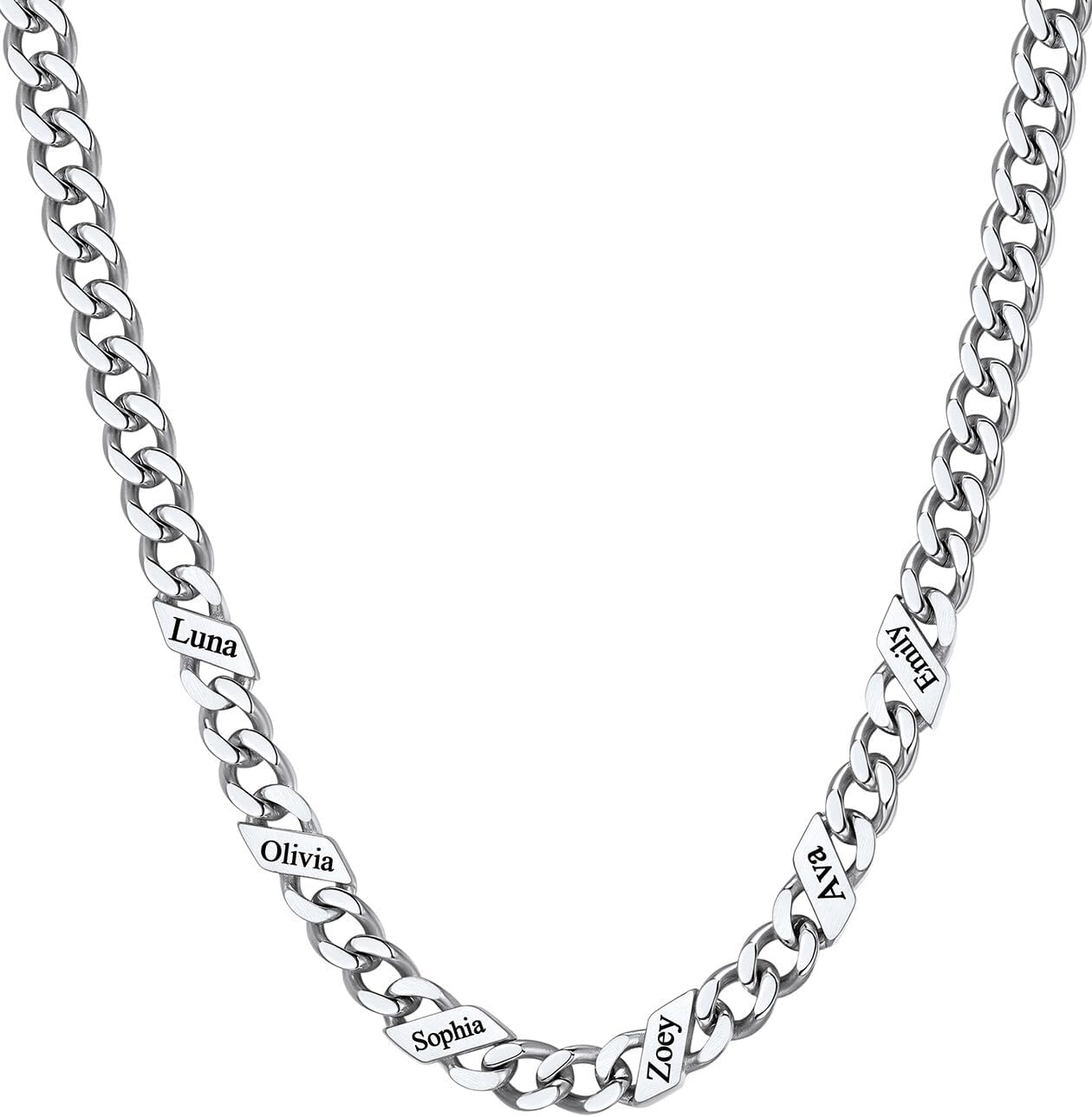 image:imageChainsHouse Personalized Cuban Link Chain for Men WomenCustom Engraved 16 Names5mm7mm9mm12mm Width Chain Name Necklace with Gift BoxHypoallergenic amp WaterproofKSteelWomen5mm width