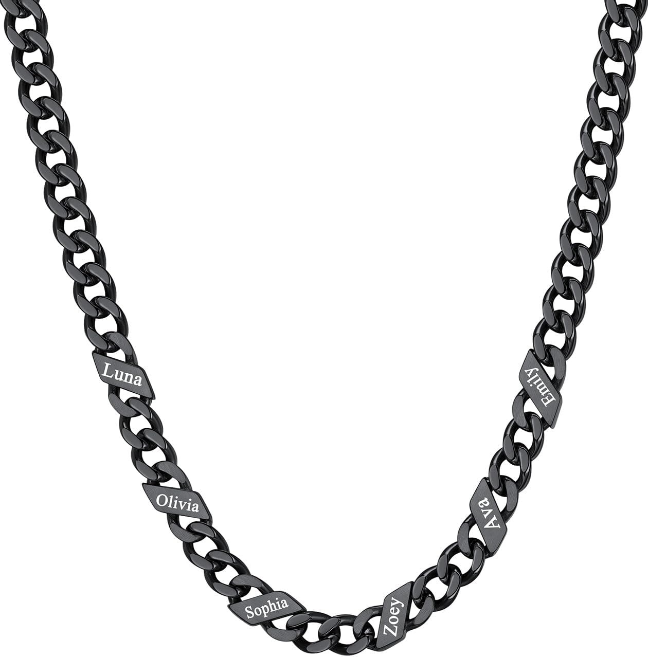 image:imageChainsHouse Personalized Cuban Link Chain for Men WomenCustom Engraved 16 Names5mm7mm9mm12mm Width Chain Name Necklace with Gift BoxHypoallergenic amp WaterproofQBlackWomen5mm width