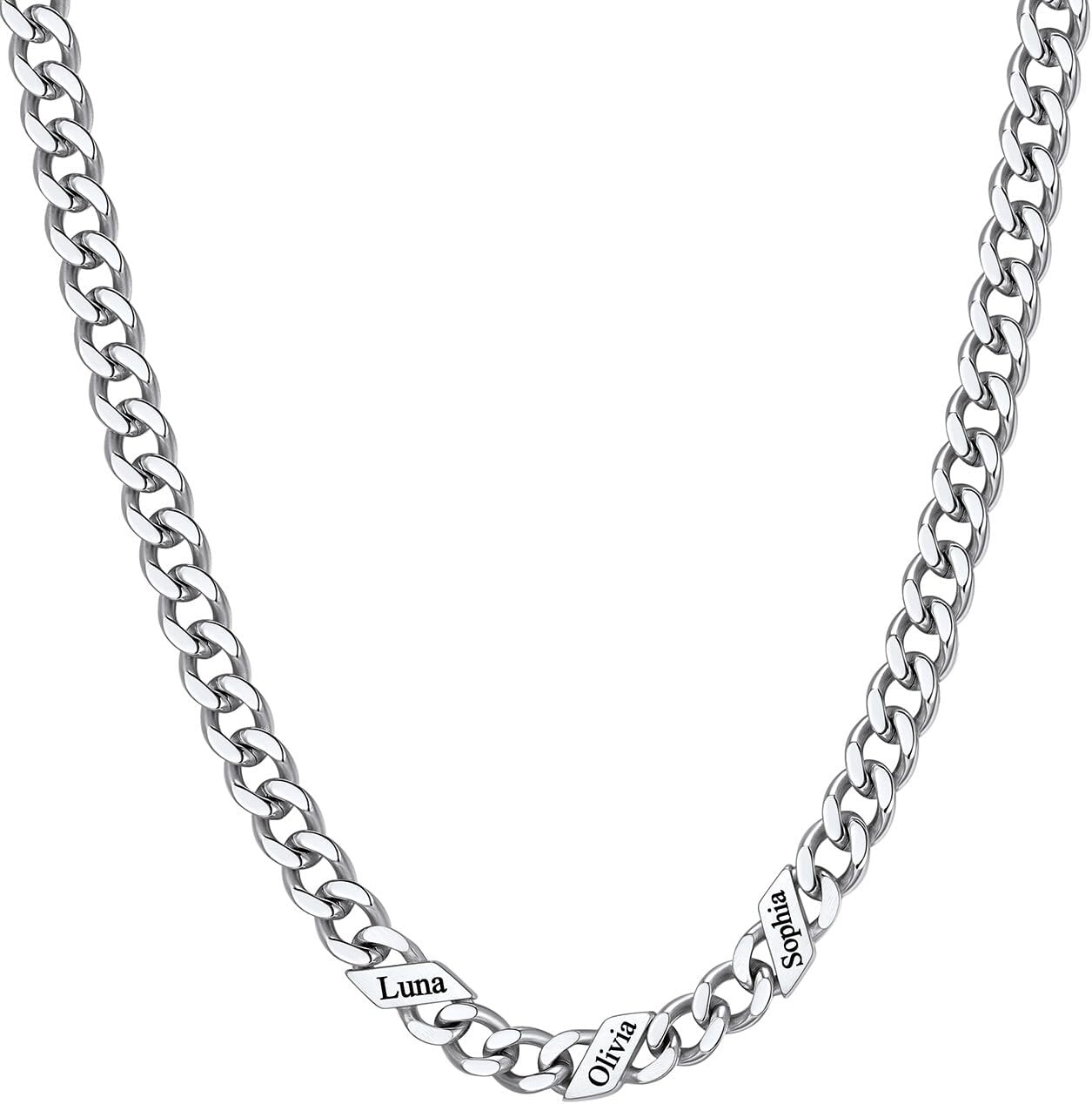 image:imageChainsHouse Personalized Cuban Link Chain for Men WomenCustom Engraved 16 Names5mm7mm9mm12mm Width Chain Name Necklace with Gift BoxHypoallergenic amp WaterproofKSteelWomen5mm width