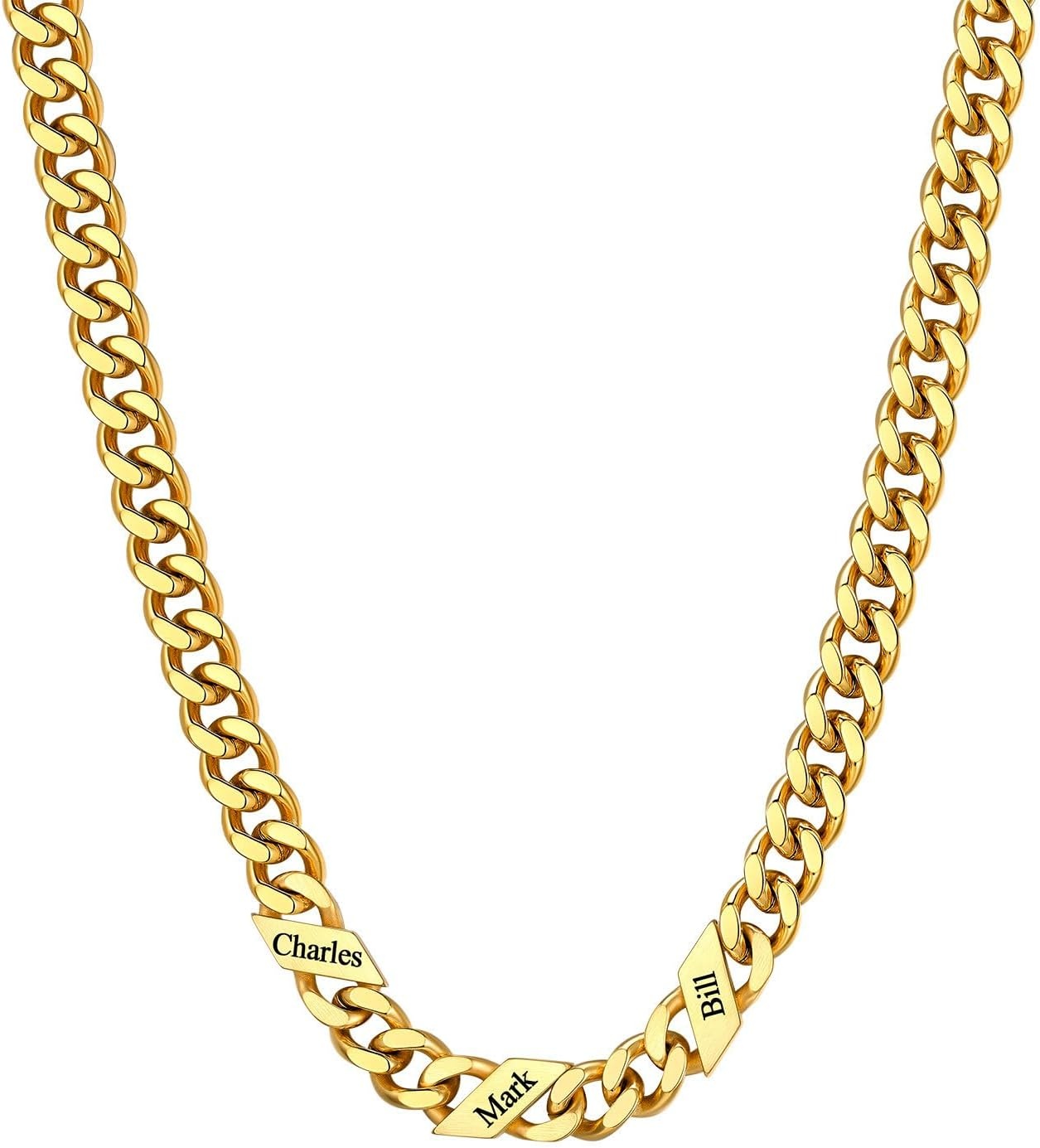 image:imageChainsHouse Personalized Cuban Link Chain for Men WomenCustom Engraved 16 Names5mm7mm9mm12mm Width Chain Name Necklace with Gift BoxHypoallergenic amp WaterproofFGoldMen9mm width