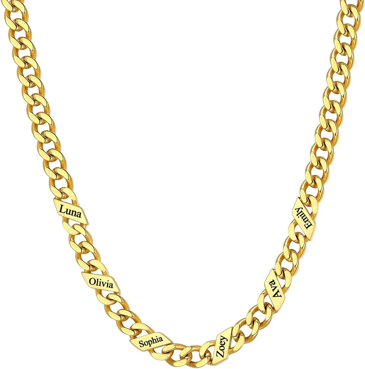 image:imageChainsHouse Personalized Cuban Link Chain for Men WomenCustom Engraved 16 Names5mm7mm9mm12mm Width Chain Name Necklace with Gift BoxHypoallergenic amp WaterproofNGoldWomen5mm width