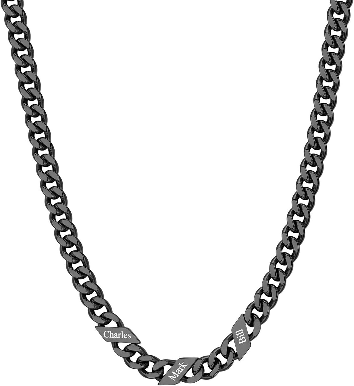 image:imageChainsHouse Personalized Cuban Link Chain for Men WomenCustom Engraved 16 Names5mm7mm9mm12mm Width Chain Name Necklace with Gift BoxHypoallergenic amp WaterproofHBlackMen7mm width