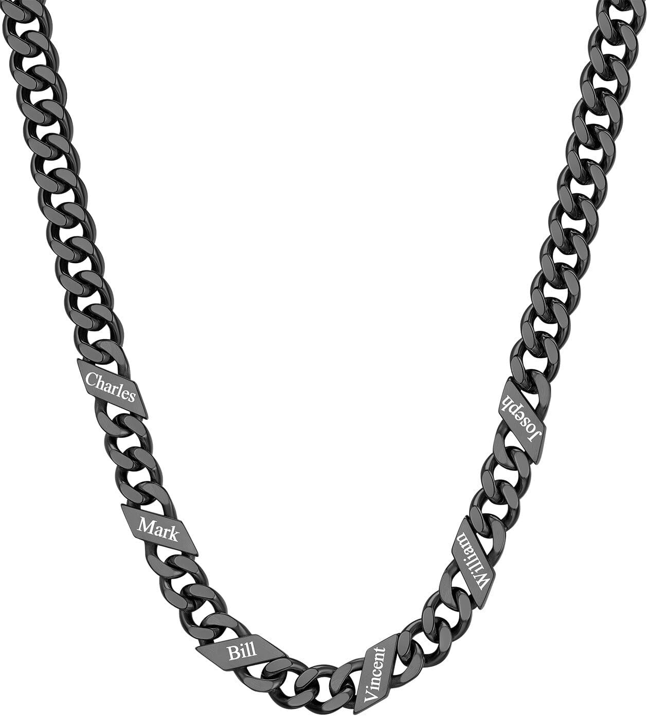 image:imageChainsHouse Personalized Cuban Link Chain for Men WomenCustom Engraved 16 Names5mm7mm9mm12mm Width Chain Name Necklace with Gift BoxHypoallergenic amp WaterproofIBlackMen9mm width