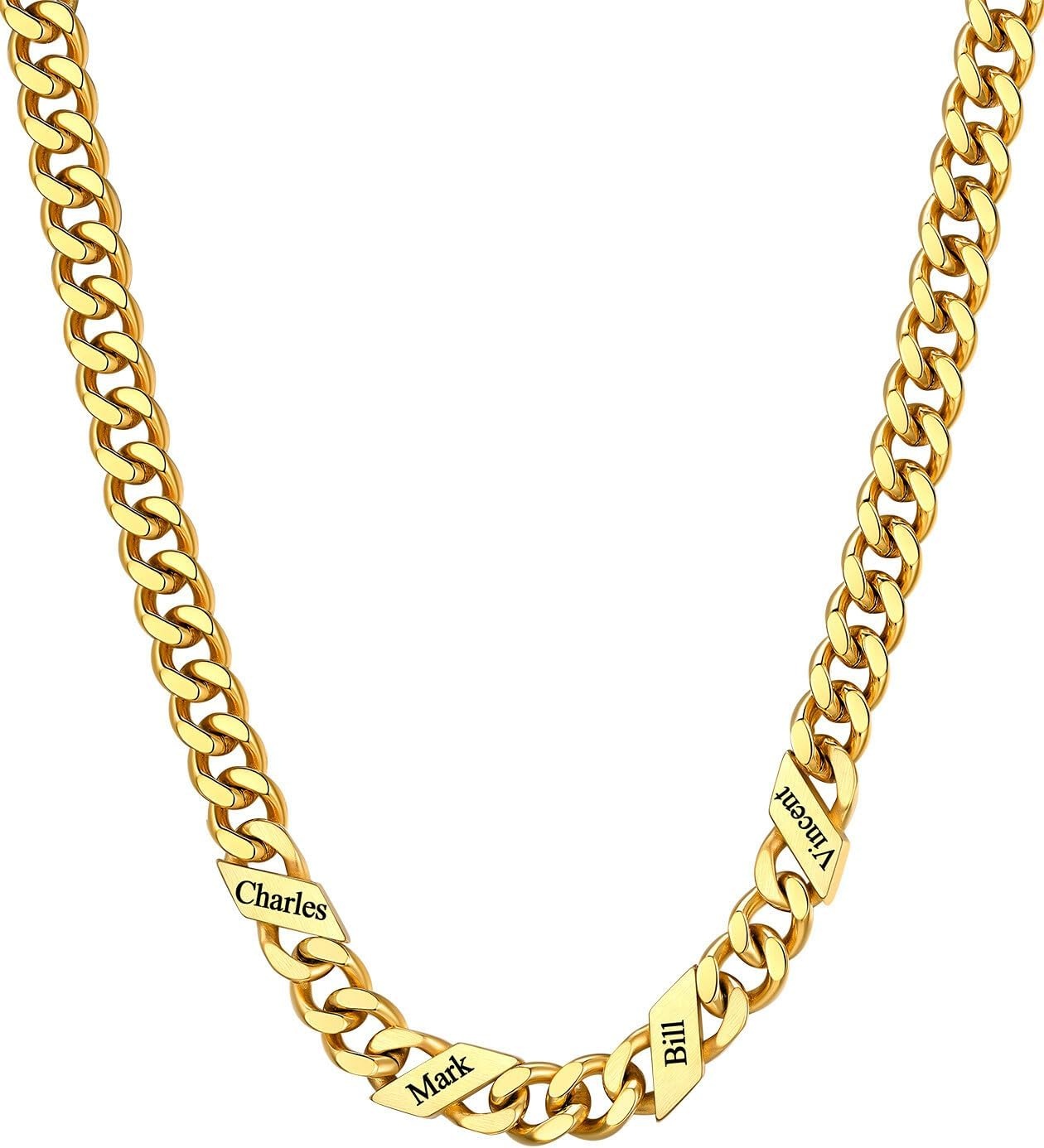 image:imageChainsHouse Personalized Cuban Link Chain for Men WomenCustom Engraved 16 Names5mm7mm9mm12mm Width Chain Name Necklace with Gift BoxHypoallergenic amp WaterproofFGoldMen9mm width