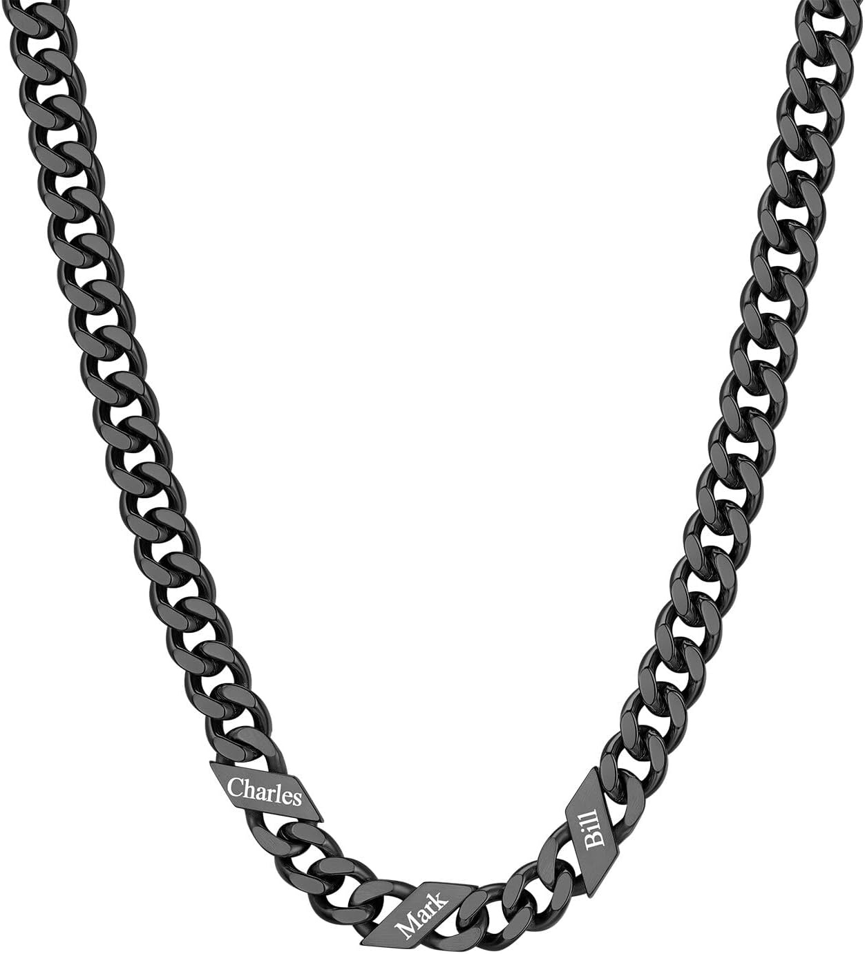 image:imageChainsHouse Personalized Cuban Link Chain for Men WomenCustom Engraved 16 Names5mm7mm9mm12mm Width Chain Name Necklace with Gift BoxHypoallergenic amp WaterproofIBlackMen9mm width