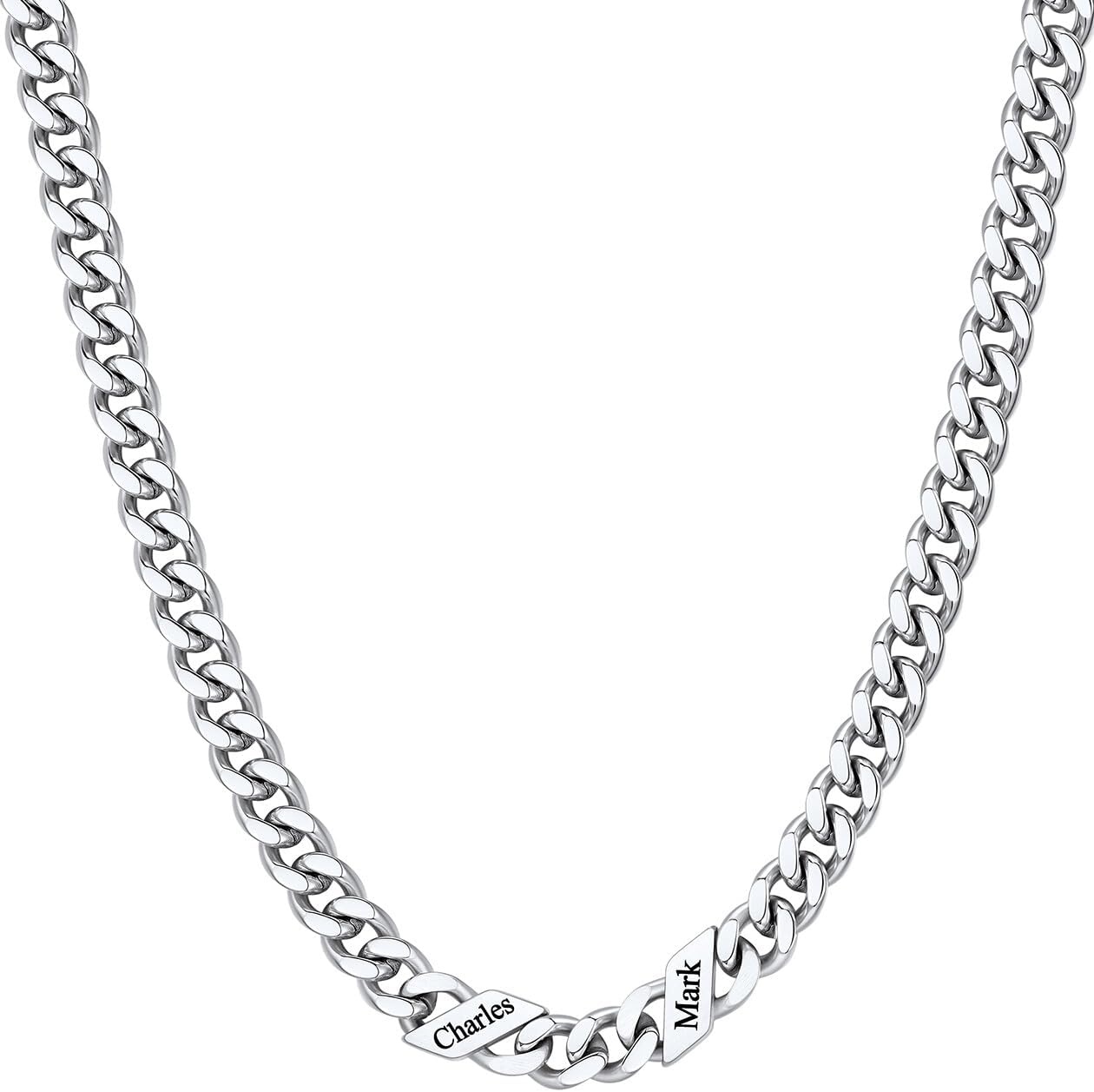image:imageChainsHouse Personalized Cuban Link Chain for Men WomenCustom Engraved 16 Names5mm7mm9mm12mm Width Chain Name Necklace with Gift BoxHypoallergenic amp WaterproofLSteelWomen7mm width