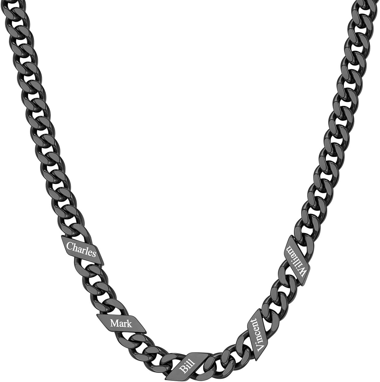 image:imageChainsHouse Personalized Cuban Link Chain for Men WomenCustom Engraved 16 Names5mm7mm9mm12mm Width Chain Name Necklace with Gift BoxHypoallergenic amp WaterproofRBlackWomen7mm width