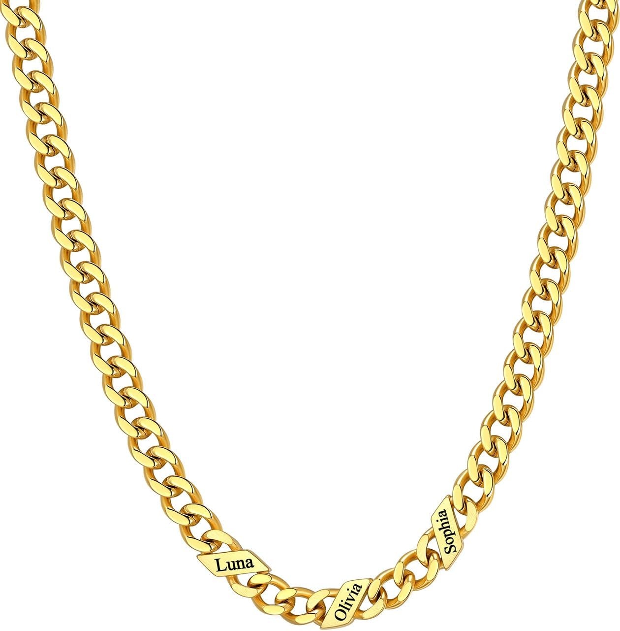 image:imageChainsHouse Personalized Cuban Link Chain for Men WomenCustom Engraved 16 Names5mm7mm9mm12mm Width Chain Name Necklace with Gift BoxHypoallergenic amp WaterproofNGoldWomen5mm width