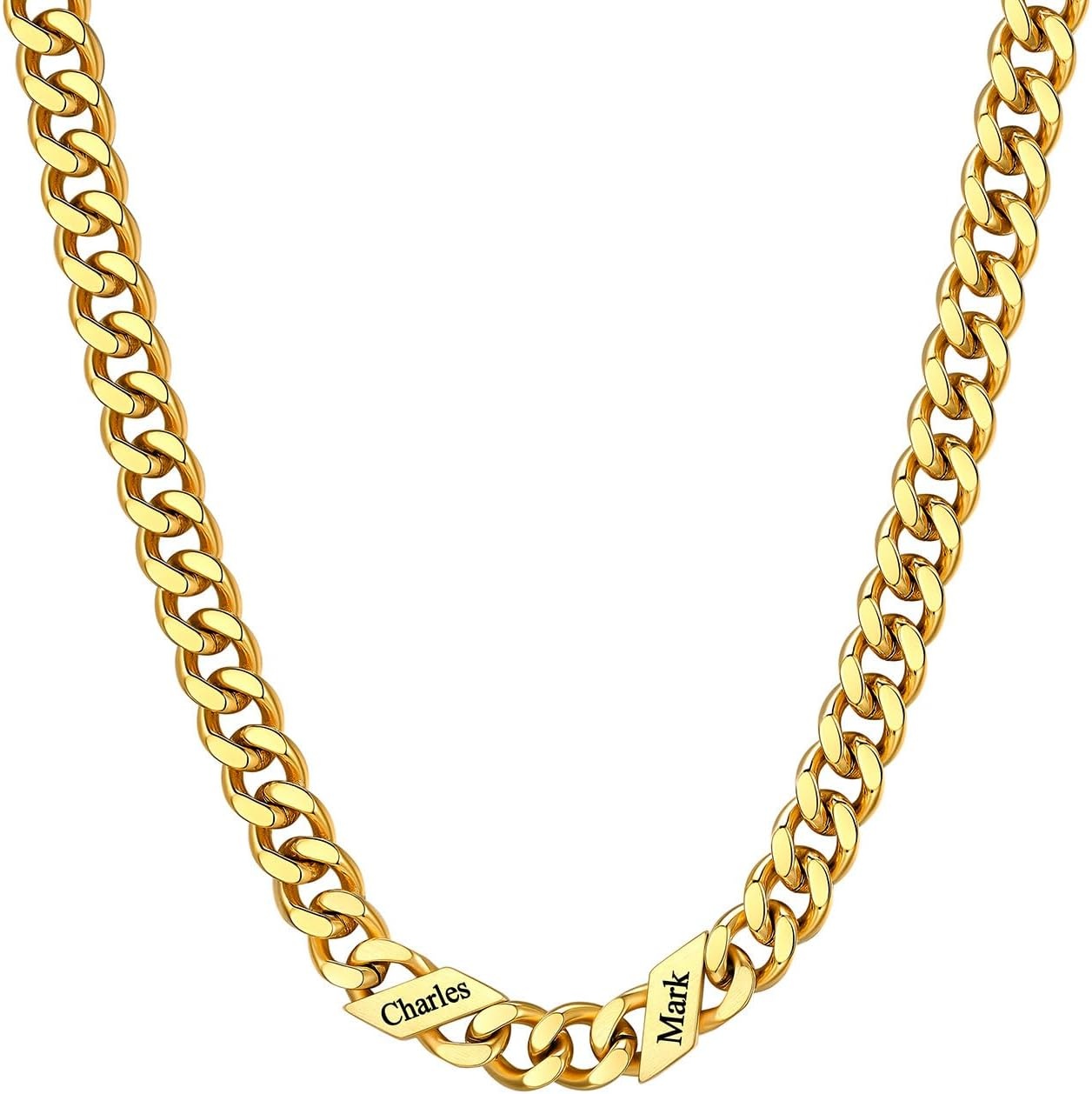 image:imageChainsHouse Personalized Cuban Link Chain for Men WomenCustom Engraved 16 Names5mm7mm9mm12mm Width Chain Name Necklace with Gift BoxHypoallergenic amp WaterproofPGoldWomen9mm width