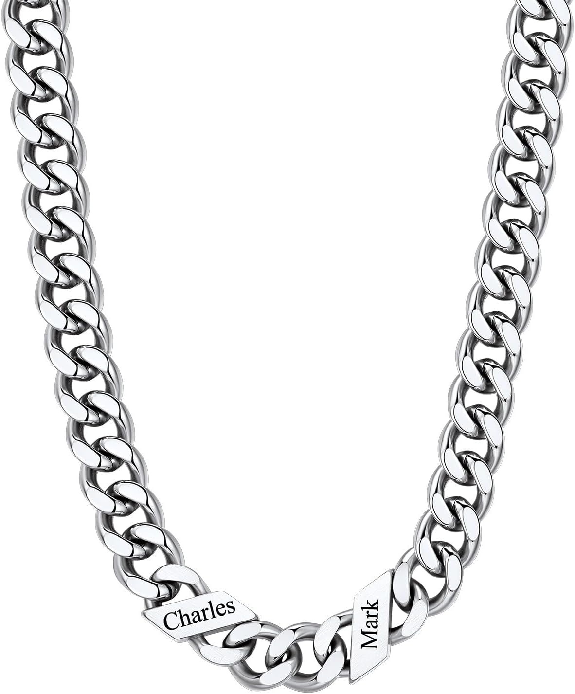 image:imageChainsHouse Personalized Cuban Link Chain for Men WomenCustom Engraved 16 Names5mm7mm9mm12mm Width Chain Name Necklace with Gift BoxHypoallergenic amp WaterproofCSteelMen12mm width