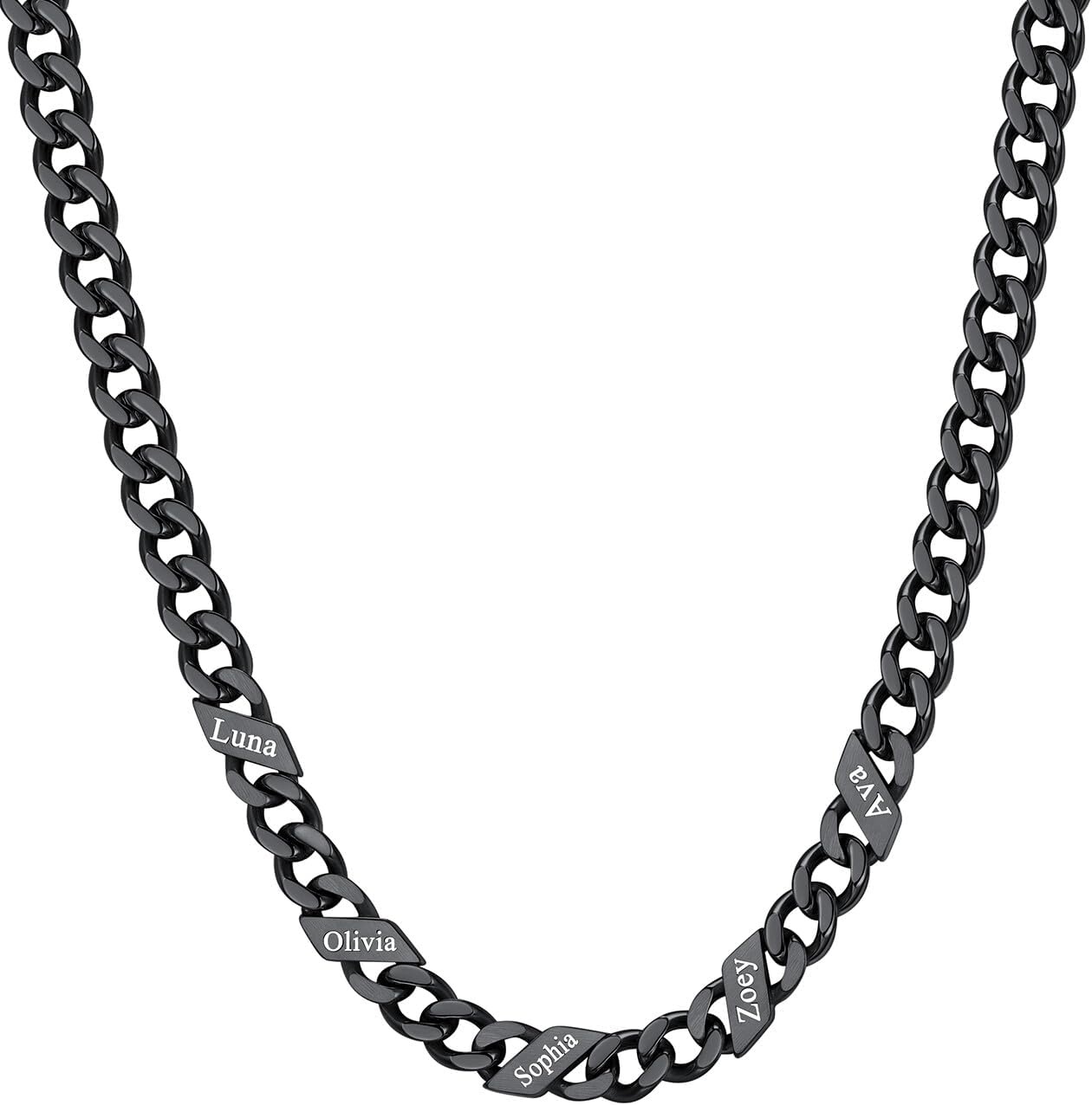 image:imageChainsHouse Personalized Cuban Link Chain for Men WomenCustom Engraved 16 Names5mm7mm9mm12mm Width Chain Name Necklace with Gift BoxHypoallergenic amp WaterproofQBlackWomen5mm width