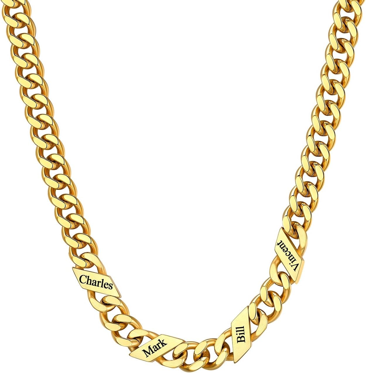 image:imageChainsHouse Personalized Cuban Link Chain for Men WomenCustom Engraved 16 Names5mm7mm9mm12mm Width Chain Name Necklace with Gift BoxHypoallergenic amp WaterproofPGoldWomen9mm width