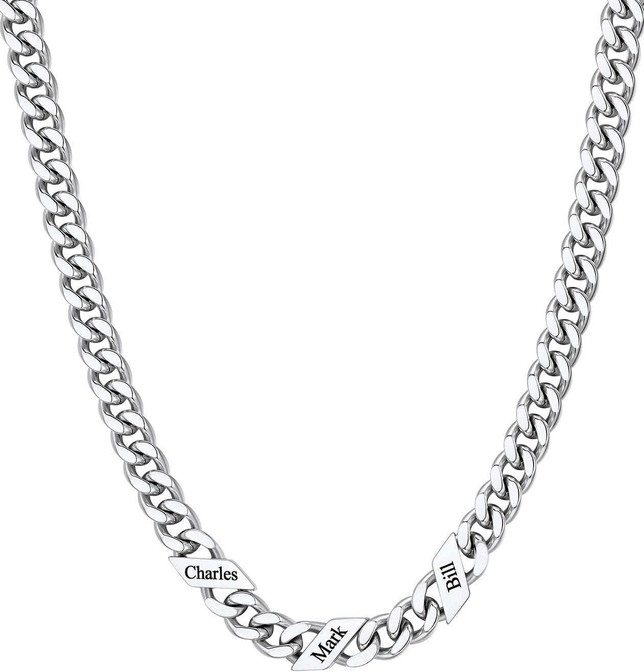 image:imageChainsHouse Personalized Cuban Link Chain for Men WomenCustom Engraved 16 Names5mm7mm9mm12mm Width Chain Name Necklace with Gift BoxHypoallergenic amp WaterproofLSteelWomen7mm width